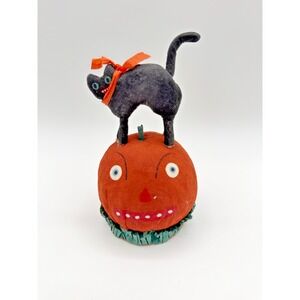 Vintage 1998 Holiday‎ Treasures Susan Sherwood Signed Jack o Lantern w/Black Cat